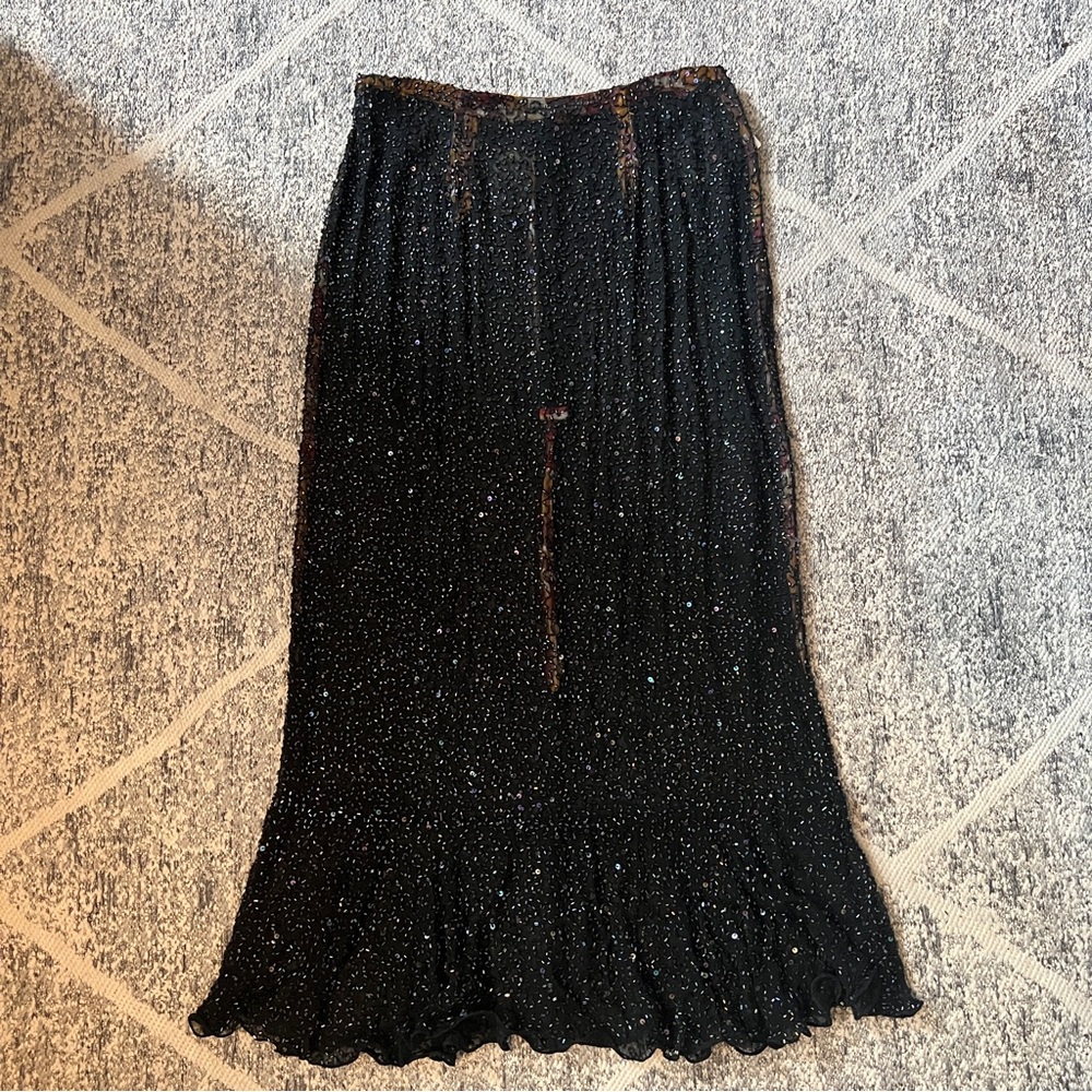 Hand-beaded Sheer Black Skirt